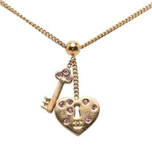 Chanel Heart Key Motif Gold Purple Plated Necklace